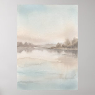 Soft Blue Misty Lake Poster