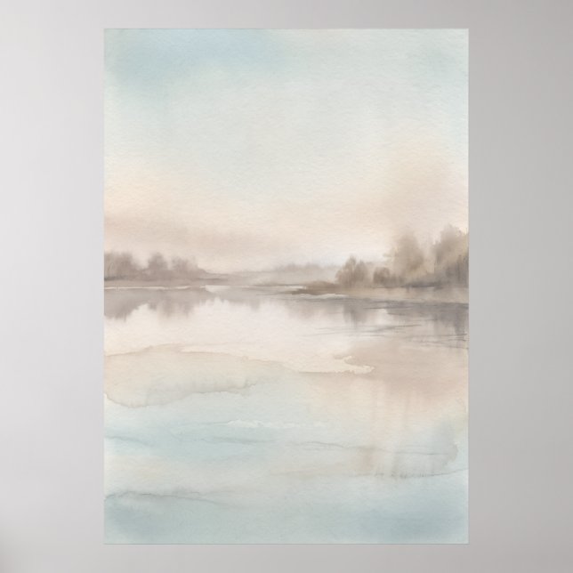 Soft Blue Misty Lake Poster (Front)