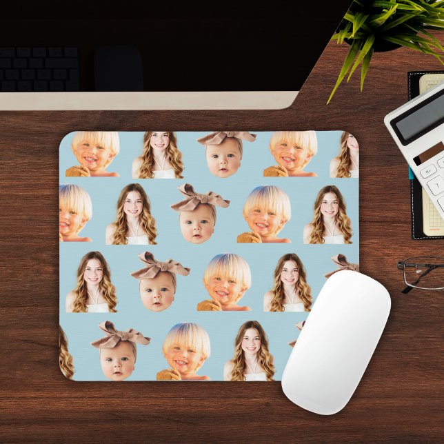 Soft Blue Mum of 3 Kids Photo Personalised Mouse Mat (Cute Blue Mom of 3 Kids Photo Personalized Mouse Pad
)