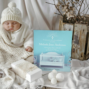 Soft Blue Nursery Photo Baptism Christening Invitation