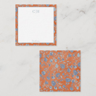 Soft Blue & Orange Abstract Floral Flat Note Card