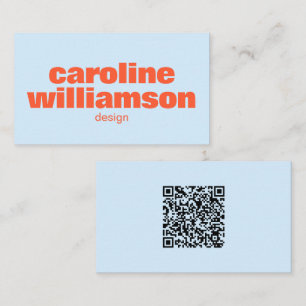Soft Blue Orange Bold Name QR Code Scan Portfolio Business Card