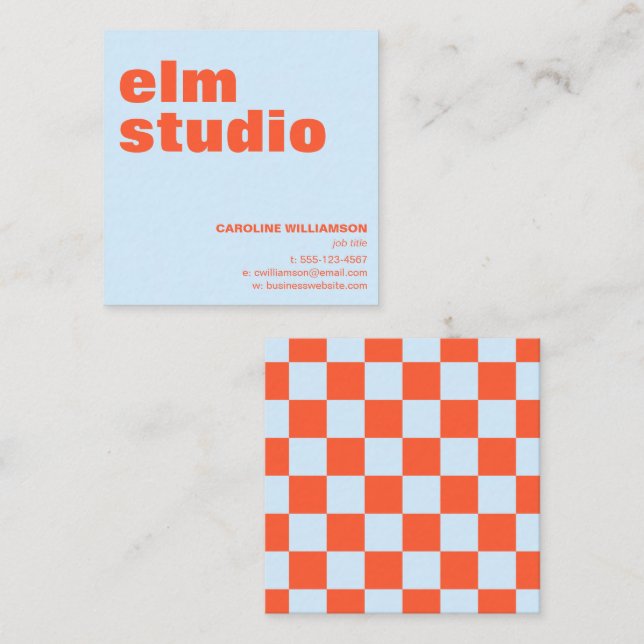 Soft Blue Orange Chequerboard Bold Square Colourfu Business Card (Front/Back)