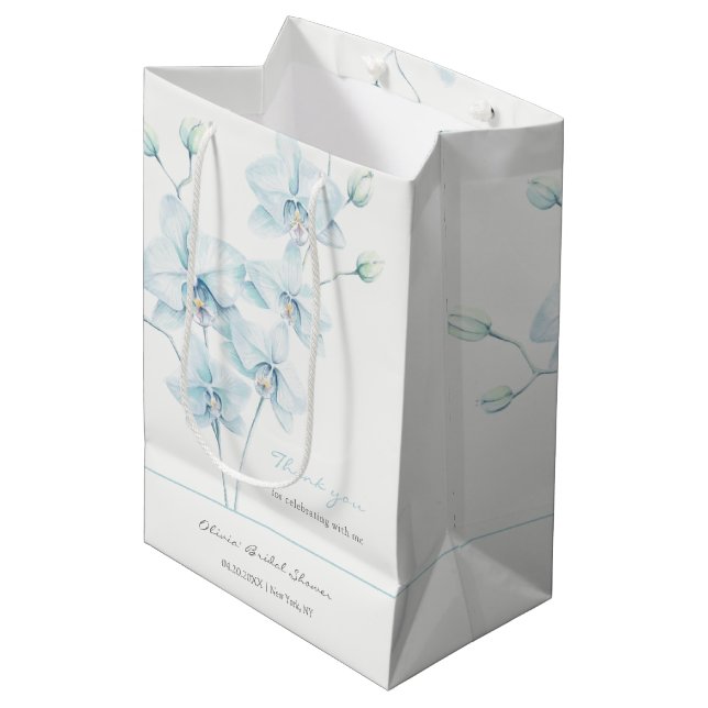 Soft Blue Orchid Bridal Shower Medium Gift Bag (Front Angled)