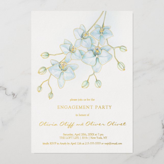 Soft Blue Orchid Engagement Party Invitation (Front)