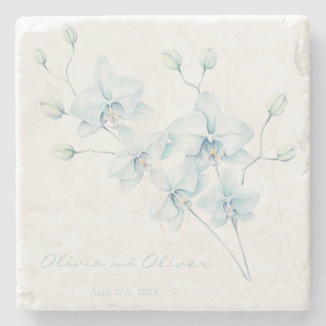 Soft Blue Orchid  Stone Coaster (Front)
