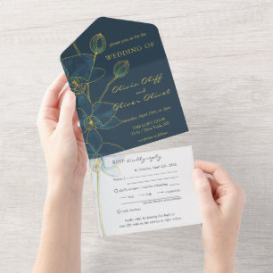 Soft Blue Orchid Wedding All In One Invitation
