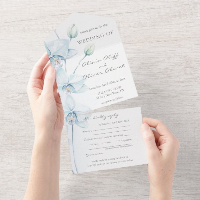 Soft Blue Orchid Wedding  All In One Invitation (Tearaway)
