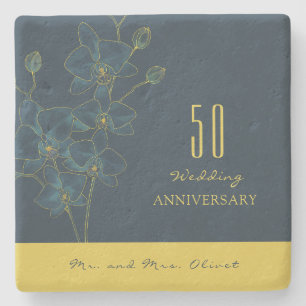 Soft Blue Orchid Wedding Anniversary 50 Years Stone Coaster