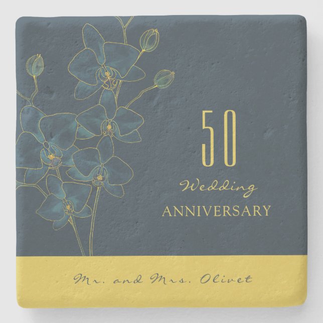Soft Blue Orchid Wedding Anniversary 50 Years Stone Coaster (Front)