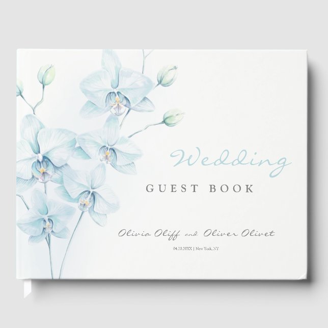 Soft Blue Orchid Wedding  Guest Book (Front)