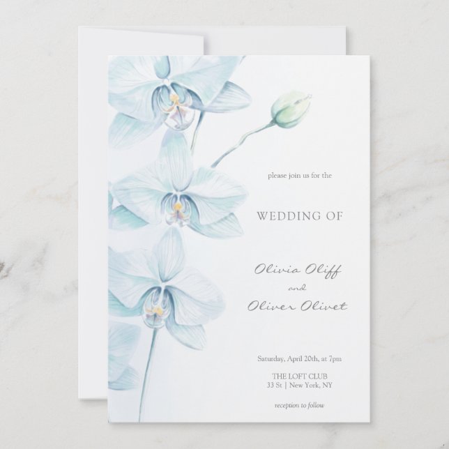 Soft Blue Orchid Wedding Invitation (Front)