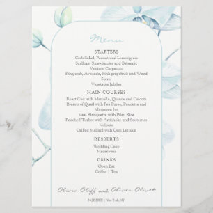 Soft Blue Orchid Wedding Menu