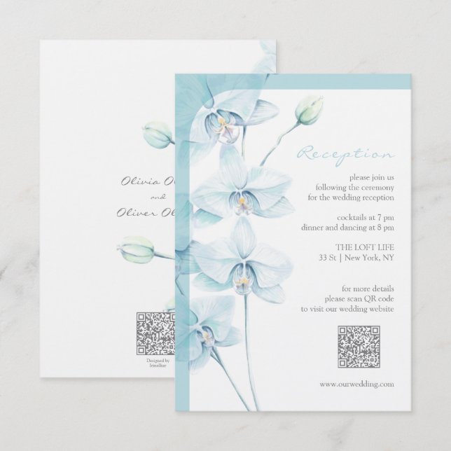 Soft Blue Orchid Wedding Reception Enclosure Card (Front/Back)