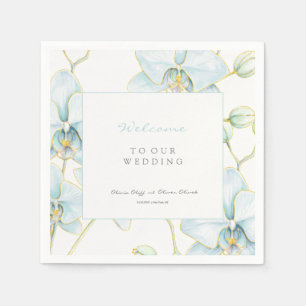 Soft Blue Orchid Wedding Welcome Napkin