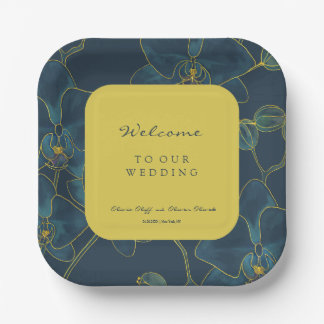 Soft Blue Orchid Wedding Welcome Paper Plate
