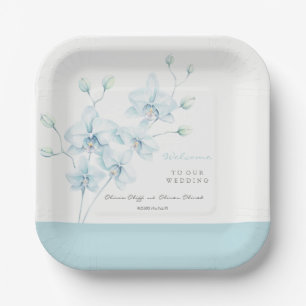 Soft Blue Orchid Wedding Welcome Paper Plate