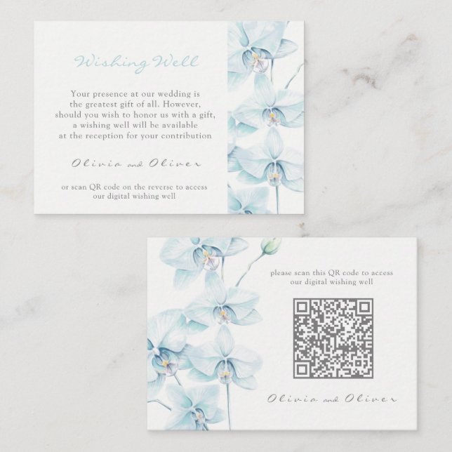 Soft Blue Orchid Wedding Wishing Well QR Code Enclosure Card (Front/Back)