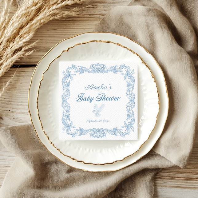 Soft Blue Ornate Classic Baby Shower Napkin (Creator Uploaded)