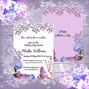 Soft Blue Pastel Bud Lilac Hydrangea Mother's Day Invitation