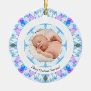 Soft Blue Pastels Custom Christmas Photo Picture Ceramic Tree Decoration