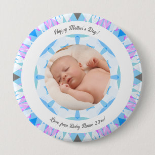 Soft Blue Pastels Custom Mother’s Day Photo Gift 10 Cm Round Badge