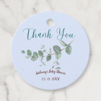 Soft Blue Personalised Botanical Favour Tag