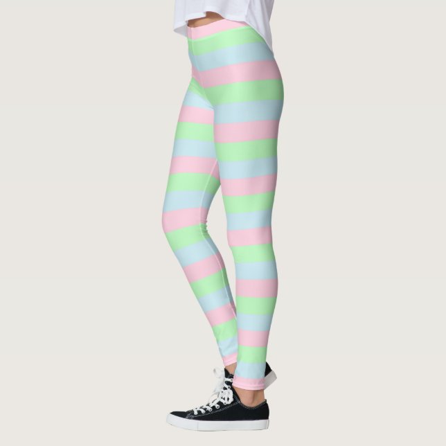 Soft Blue, Pink and Green Stripes Leggings (Left)