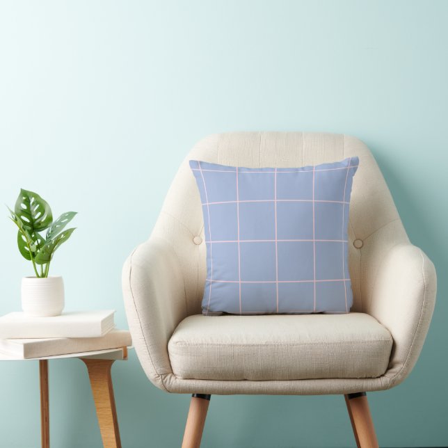 Soft Blue & Pink Grid Pattern Cushion (Chair)