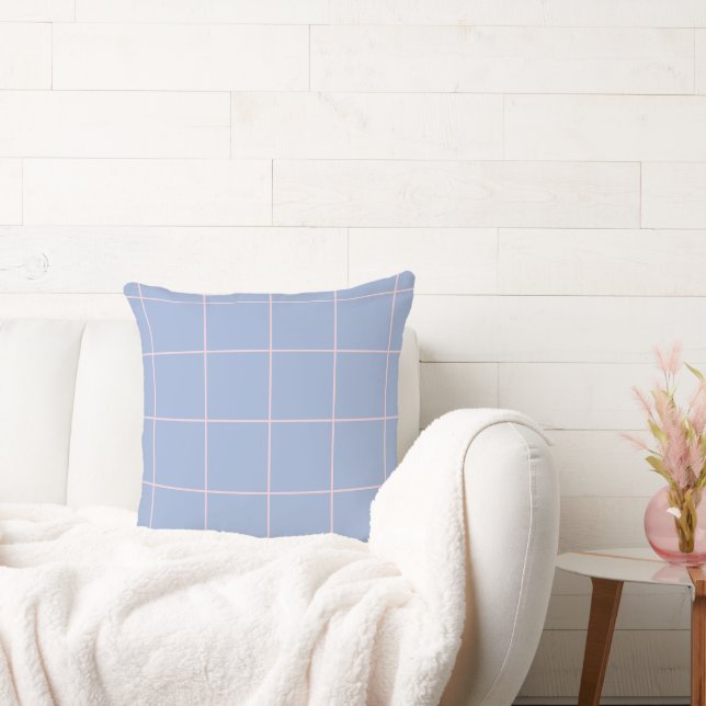 Soft Blue & Pink Grid Pattern Cushion (Couch)