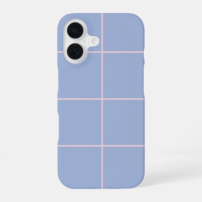 Soft Blue & Pink Grid Pattern iPhone 16 Case (Back)