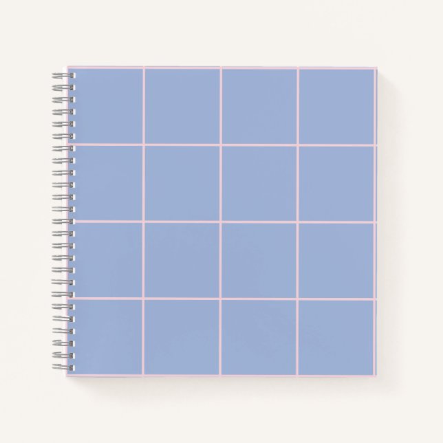 Soft Blue & Pink Grid Pattern Notebook (Front)
