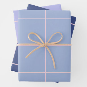 Soft Blue & Pink Grid Pattern Wrapping Paper Sheet