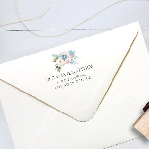SOFT BLUE PINK WHITE BOUQUET WEDDING PRE PRINTED ENVELOPE