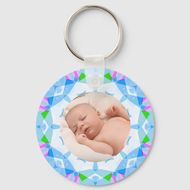 Soft Blue Pretty Pastels Custom Photo Mother’s Day Key Ring (Front)