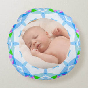 Soft Blue Pretty Pastels Custom Photo Mother’s Day Round Cushion