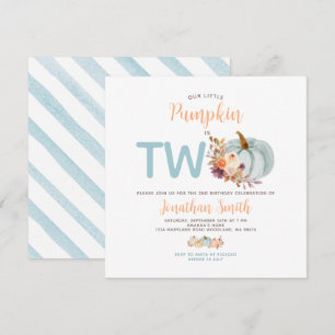 Soft Blue Pumpkin Is Two Birthday Rustic Floral Invitation
