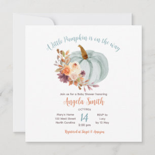 Soft Blue Pumpkin Rustic Floral Baby Shower Invitation
