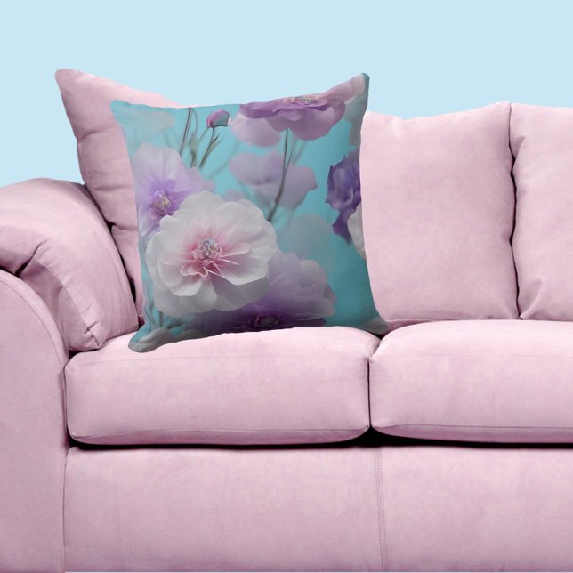 Soft Blue purple pink silk flowers fabric Cushion (Creator Uploaded)