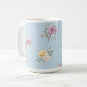 Soft Blue Rose Watercolor Floral Coffee Mug