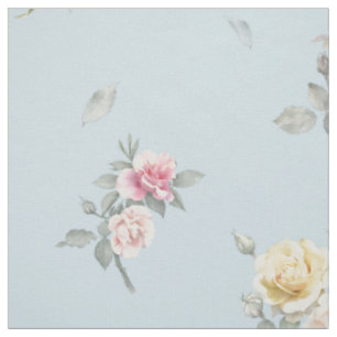 Soft Blue Rose Watercolor Floral Fabric