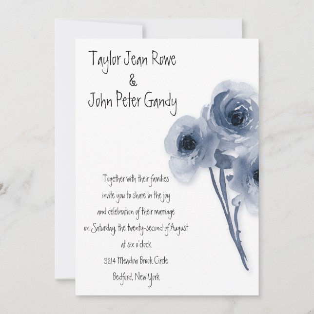 Soft Blue Roses Wedding Invitation (Front)
