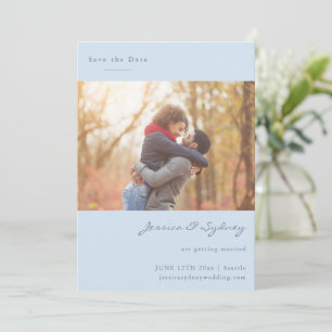 Soft Blue Script Couple Photo Getting Married Save The Date