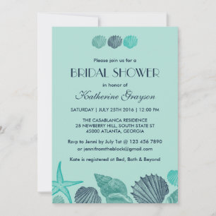 Soft Blue Seashells Invitation for Summer Wedding
