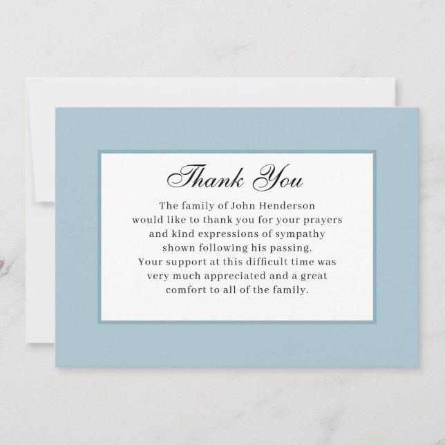 Soft Blue Simple Funeral Thank You Card (Front)