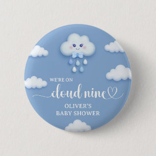 Soft blue sky white fluffy cloud nine baby shower 6 cm round badge