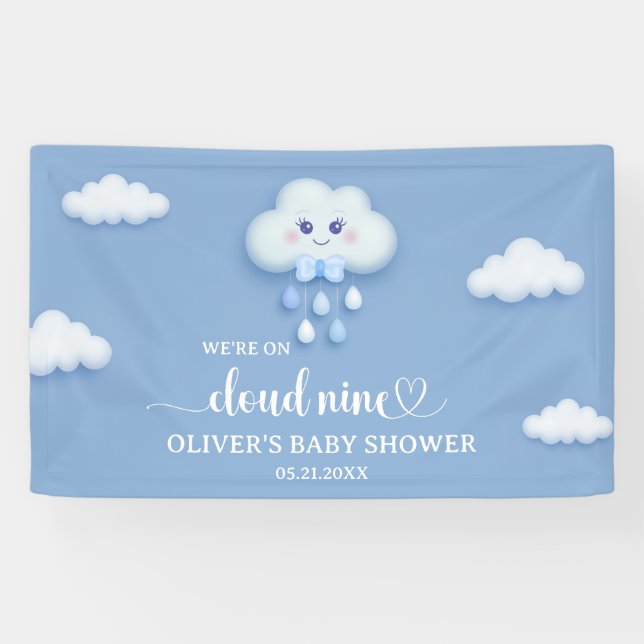 Soft blue sky white fluffy cloud nine Baby Shower Banner (Horizontal)