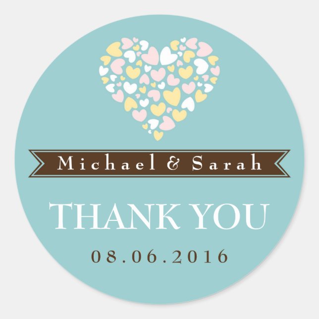 Soft Blue Small Hearts Wedding Favour Sticker (Front)
