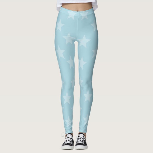 Soft Blue Stars Leggings (Front)