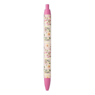 Soft Blue Stripe Floral  Black Ink Pen